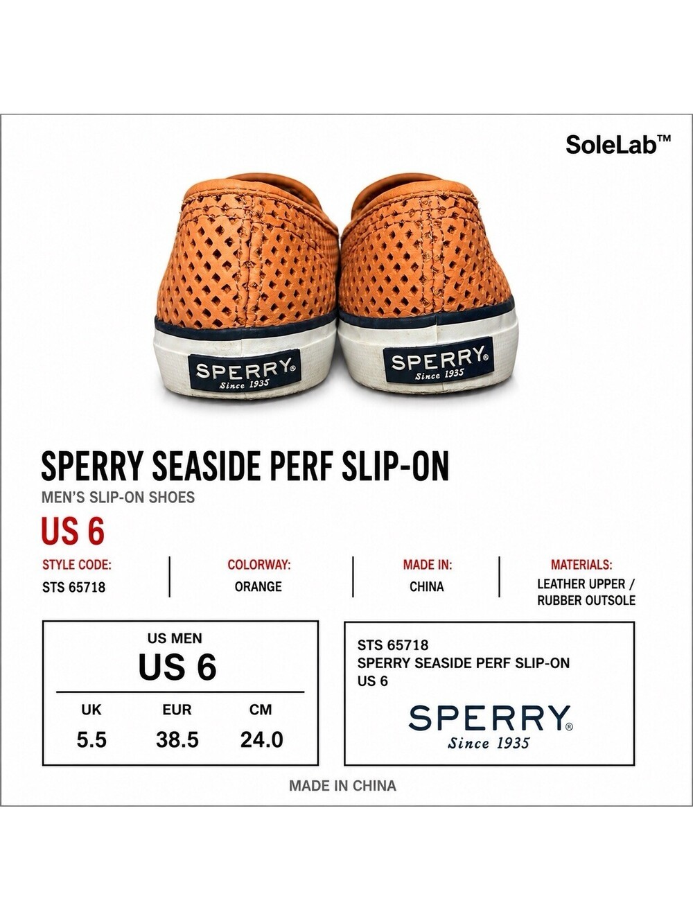 Sperry Women’s 6 M Orange Perforated Leather Slip-On Sneakers STS 85718 - Picture 6 of 6
